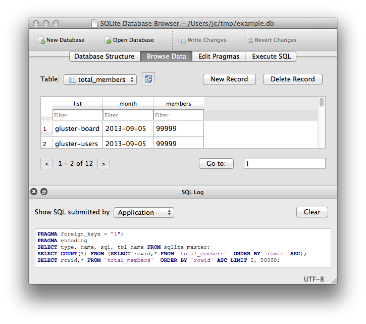 DB Browser for SQLite graphical user interface.